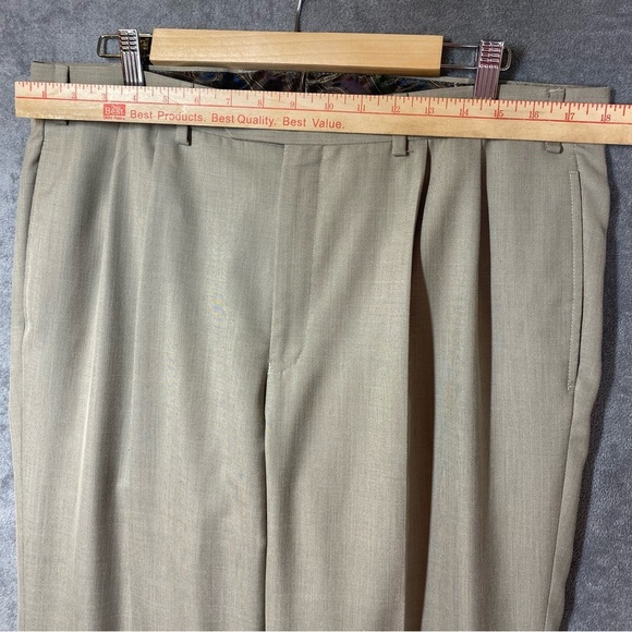 Lauren Ralph Lauren Slacks Men's 36x32 (29L) Beige Poly Rayon Pleat Front Cuffed - Picture 10 of 14